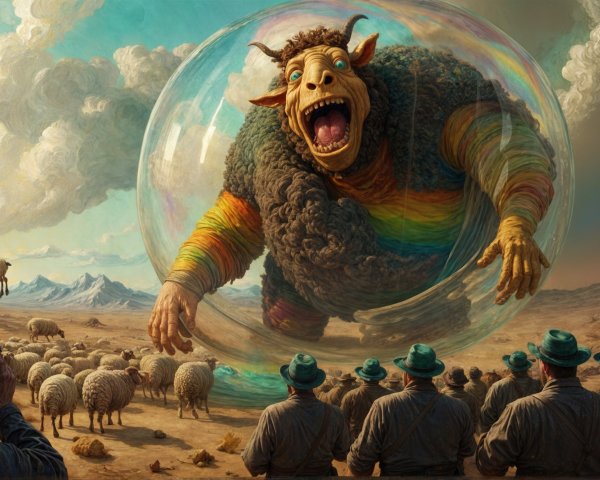 Surreal Landscape with Giant Creature in a Bubble