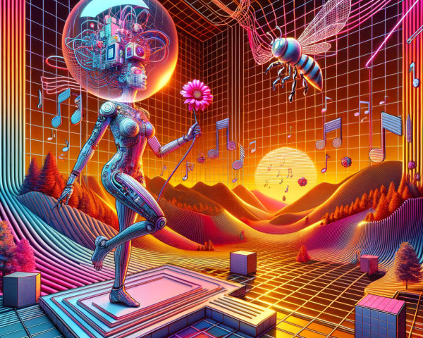 Futuristic Scene of Robot in Vibrant Nature Setting