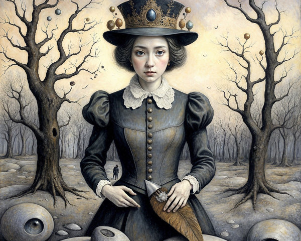Surreal Landscape with Young Woman and Eerie Atmosphere