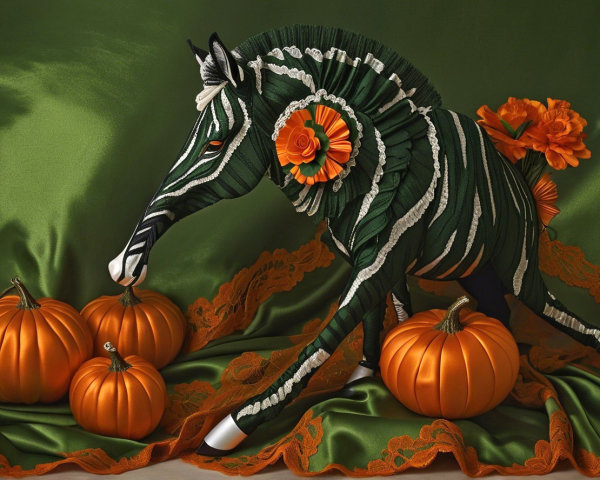 Whimsical Zebra Sculpture in Elegant Autumn Display