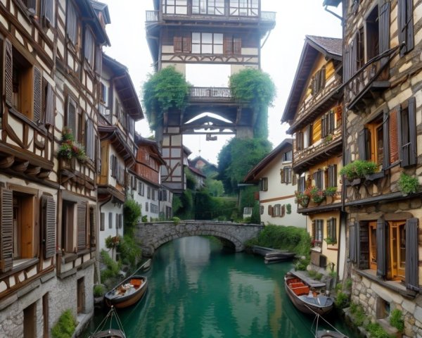 Picturesque Canal Scene in a Charming Village