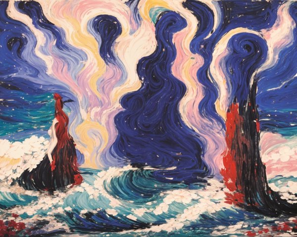 Vibrant Swirling Landscape with Towering Shapes