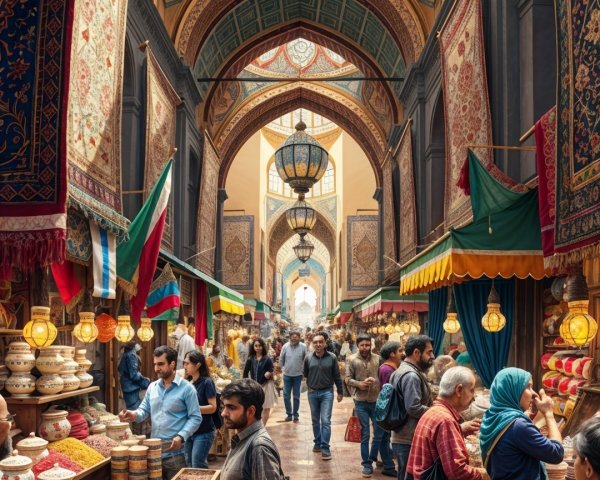 Vibrant Marketplace with Colorful Stalls and Goods
