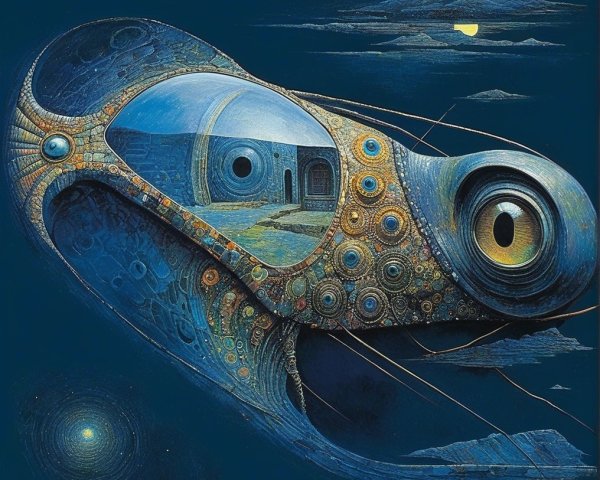 Surreal Scene of a Dreamlike Creature in Blue Sky