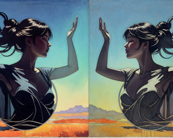 Woman in Profile with Dual Backgrounds and Colors