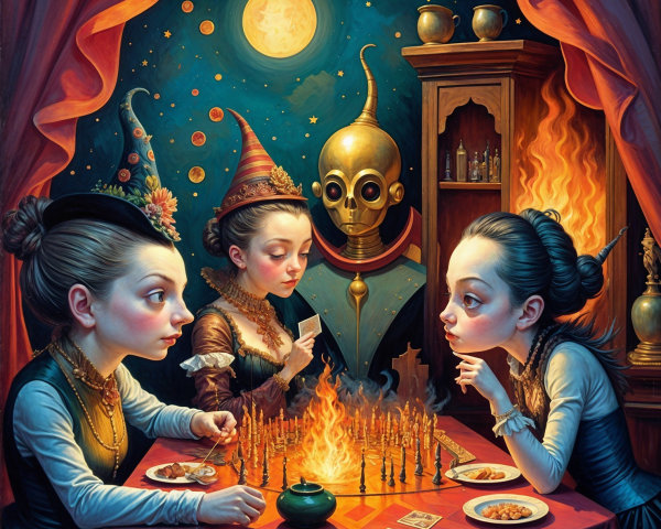 Whimsical Gathering of Girls in a Surreal Setting