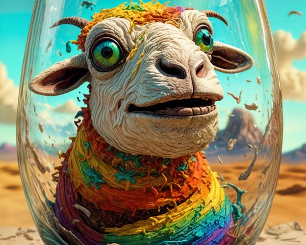 Whimsical Rainbow Sheep Sculpture in Glass Jar