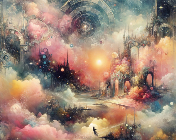 Surreal Landscape with Vibrant Colors and Patterns
