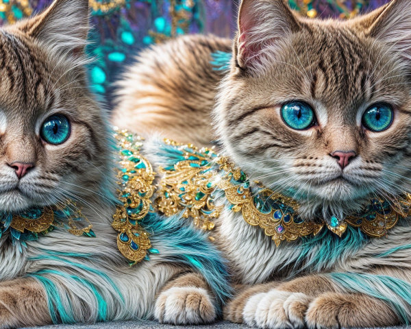 Elegant cats with blue eyes and luxurious collars