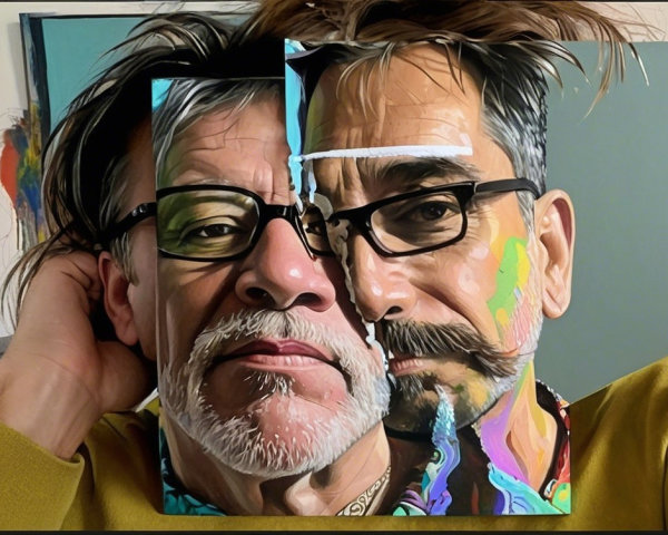 Creative Self-Portrait with Realistic and Abstract Elements