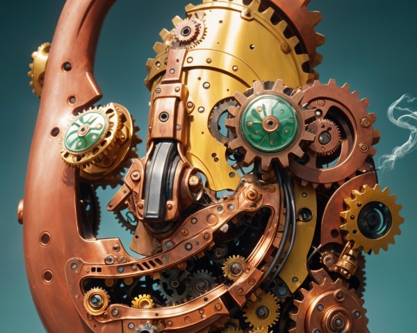 Steampunk Mechanical Face with Gears and Steam Effects
