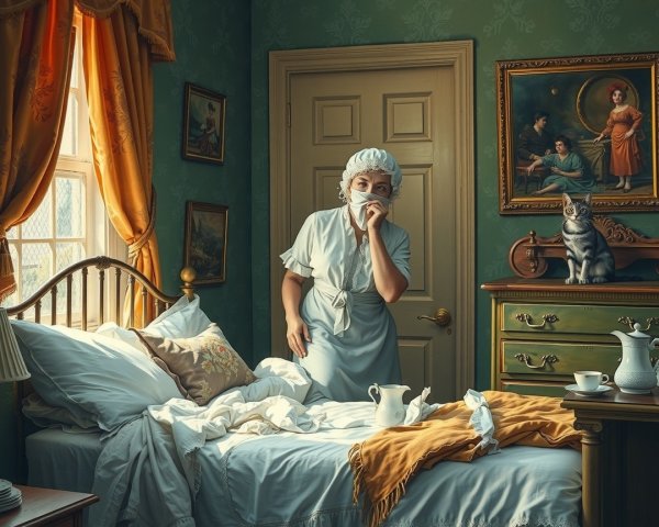 Maid with Mask in Elegantly Furnished Room