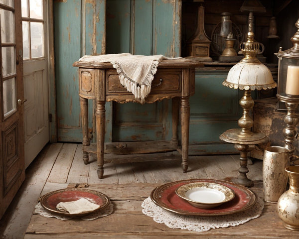 Rustic Interior with Vintage Table and Antique Decor