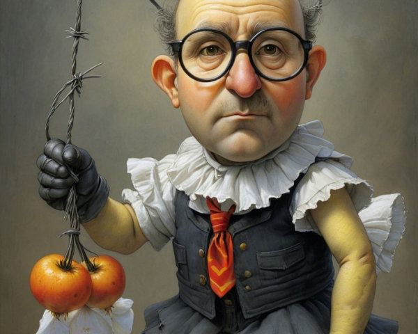 Whimsical Clown Figure with Oversized Glasses and Props
