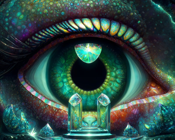 Colorful Eye Surrounded by Intricate Patterns and Textures