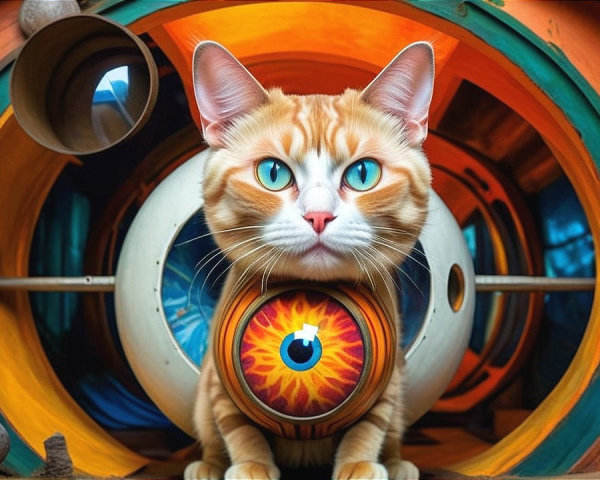 Whimsical Orange Tabby Cat in Colorful Surroundings