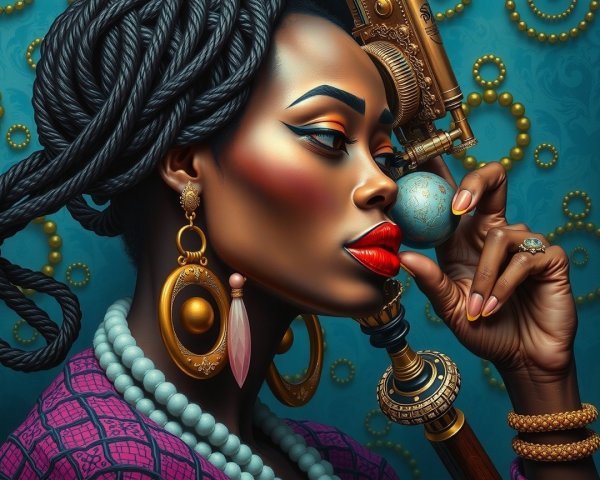 Portrait of a woman with textured braids and globe