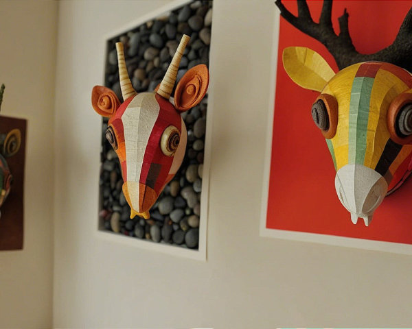 Abstract Animal Head Sculptures in Vibrant Colors