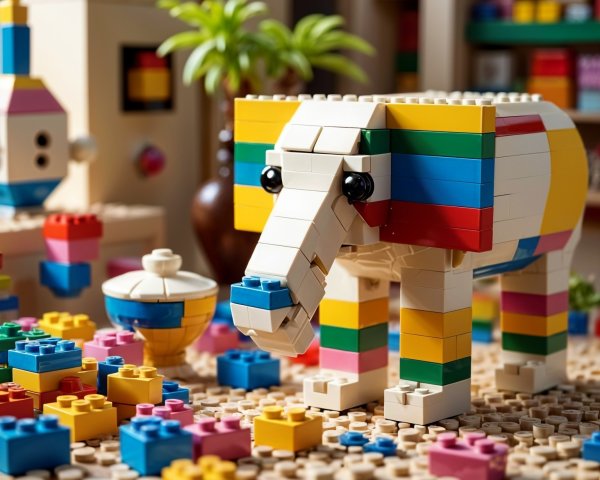 Colorful LEGO Elephant in a Vibrant Playroom Setting