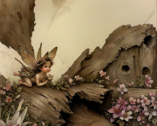 Whimsical Fairy in a Dreamlike Woodland Scene