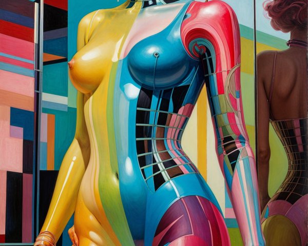 Humanoid Figure with Vibrant Colors and Patterns