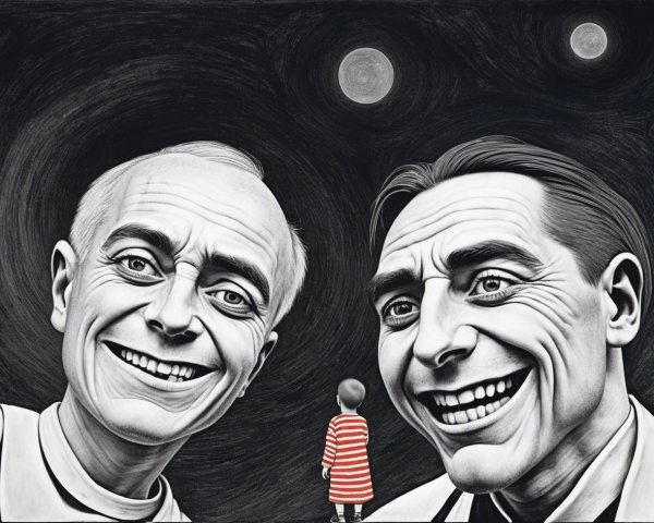 Two Joyful Men and a Captivated Child Against Stars
