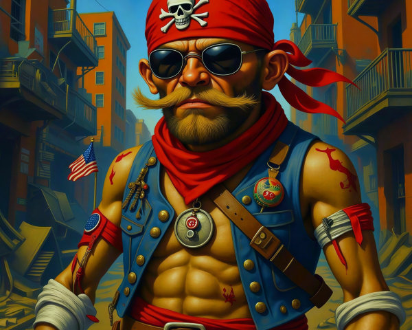 Muscular Pirate Illustration with Distinctive Features