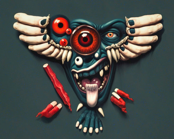 Surreal Creature with Large Eye and Claw-like Hands