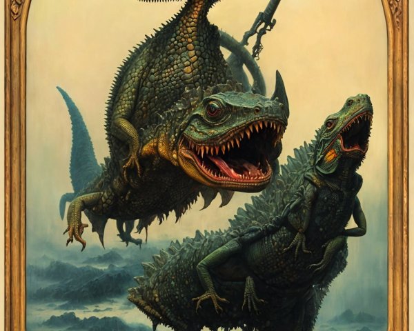 Dinosaur-like Creatures in an Otherworldly Landscape