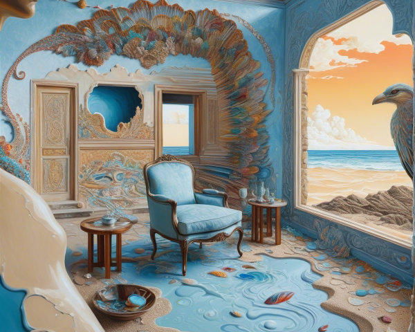 Surreal Room with Beach Sunset and Shell Patterns