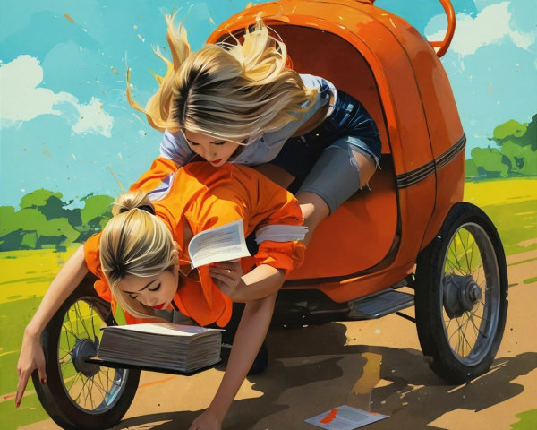 Girls Racing in a Colorful Cartoon Landscape