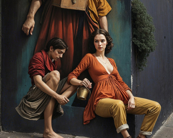 Women in Urban Setting with Mural Background