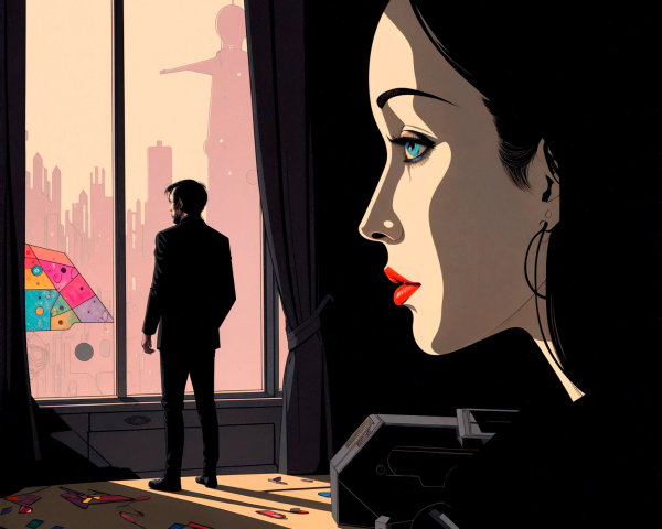 Stylized Interior with Futuristic Cityscape View