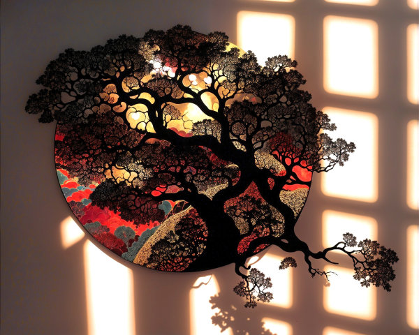 Intricate Tree Silhouette Against Vibrant Background