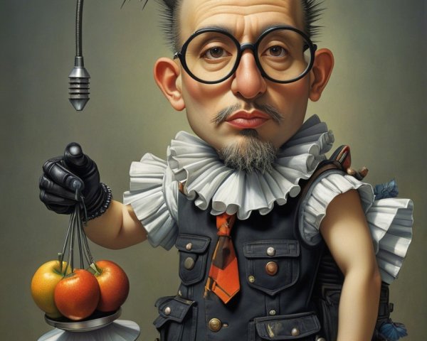 Whimsical Character with Punk-Inspired Outfit and Oranges