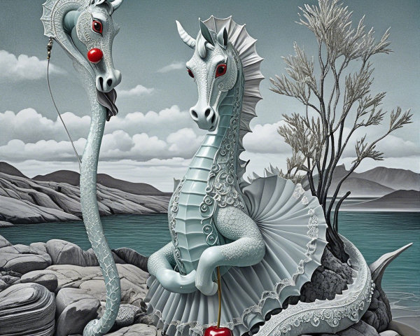 Whimsical Seahorse Creatures by Serene Water Scene