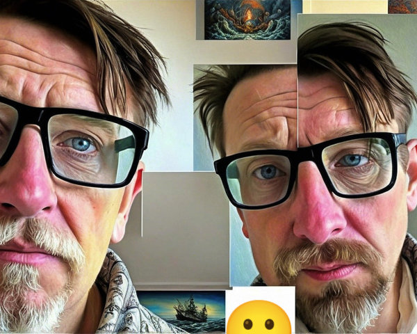 Man with glasses and beard in abstract interior setting