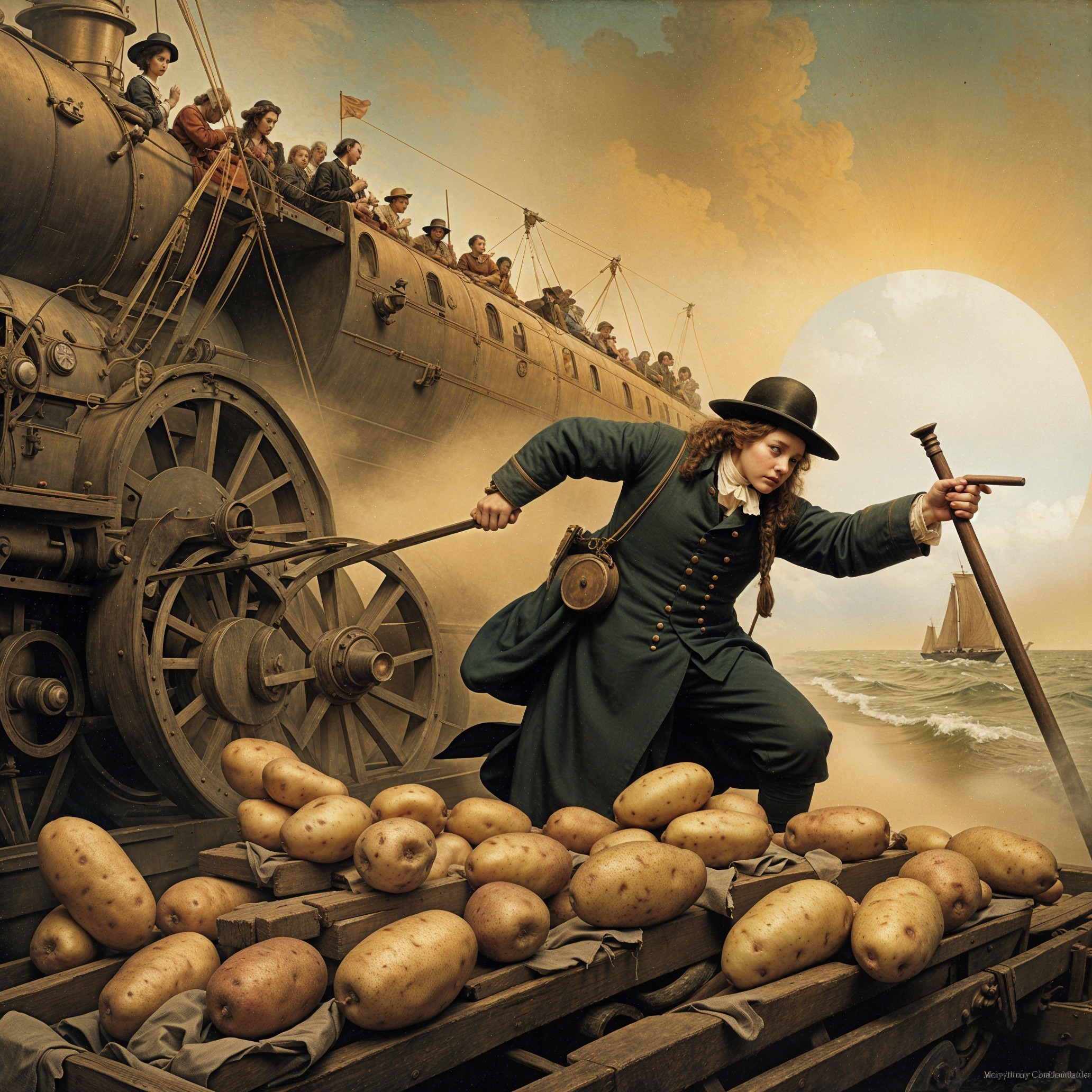 Historical Scene of Railway Cart and Steam Engine