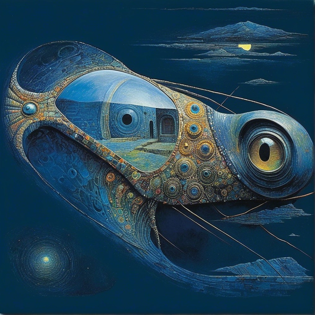 Surreal Scene of a Dreamlike Creature in Blue Sky