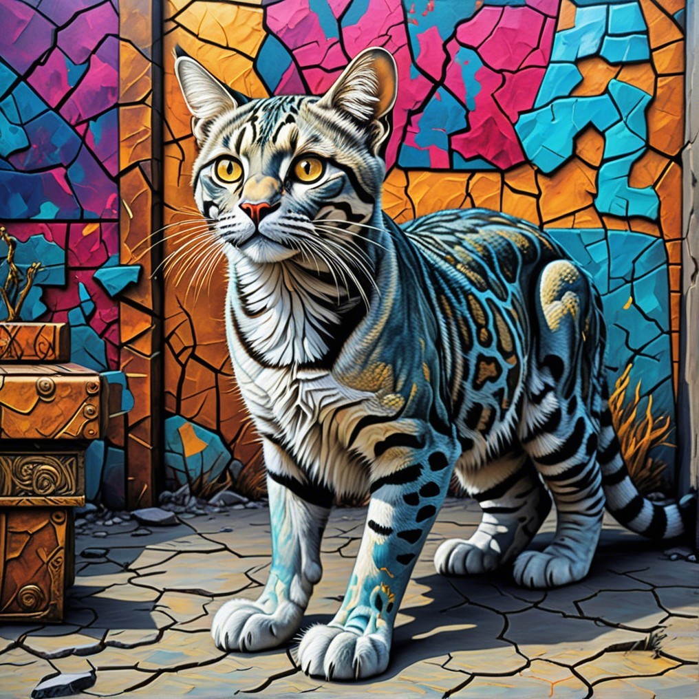 Spotted Cat in Vibrant Geometric Background