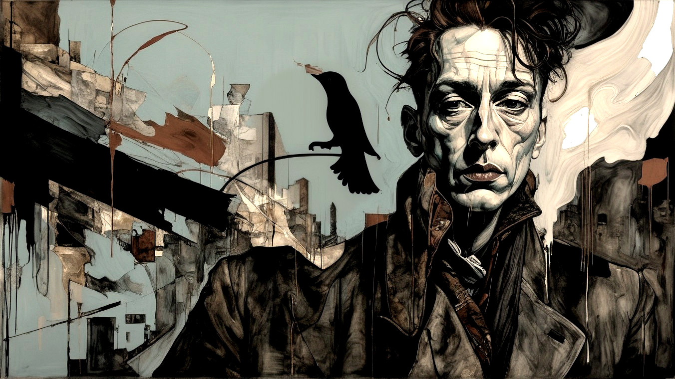 Somber Portrait of a Man with Urban Background