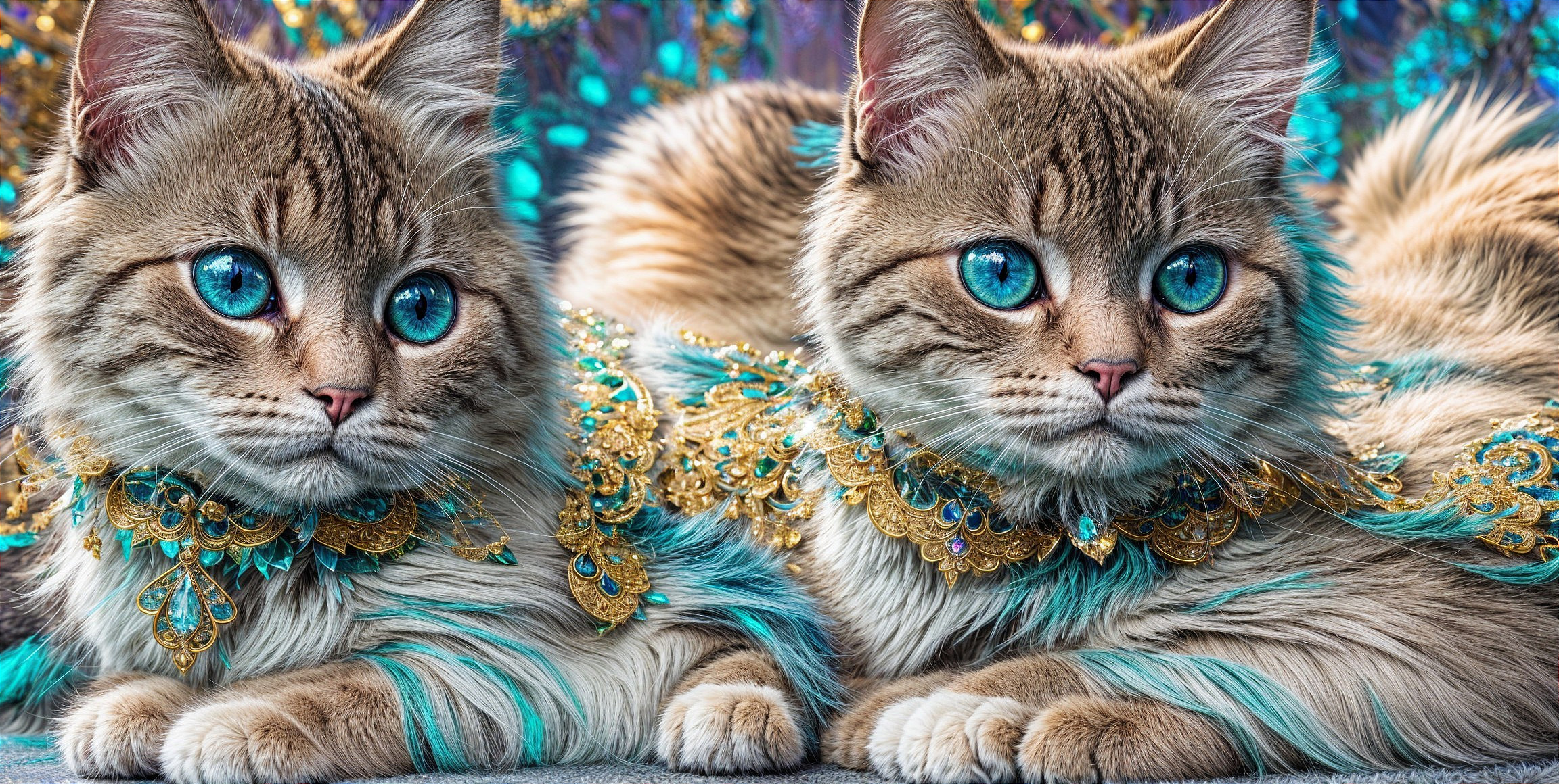 Elegant cats with blue eyes and luxurious collars