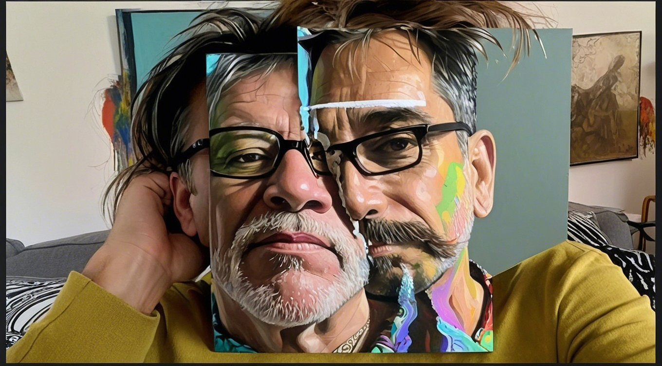 Creative Self-Portrait with Realistic and Abstract Elements