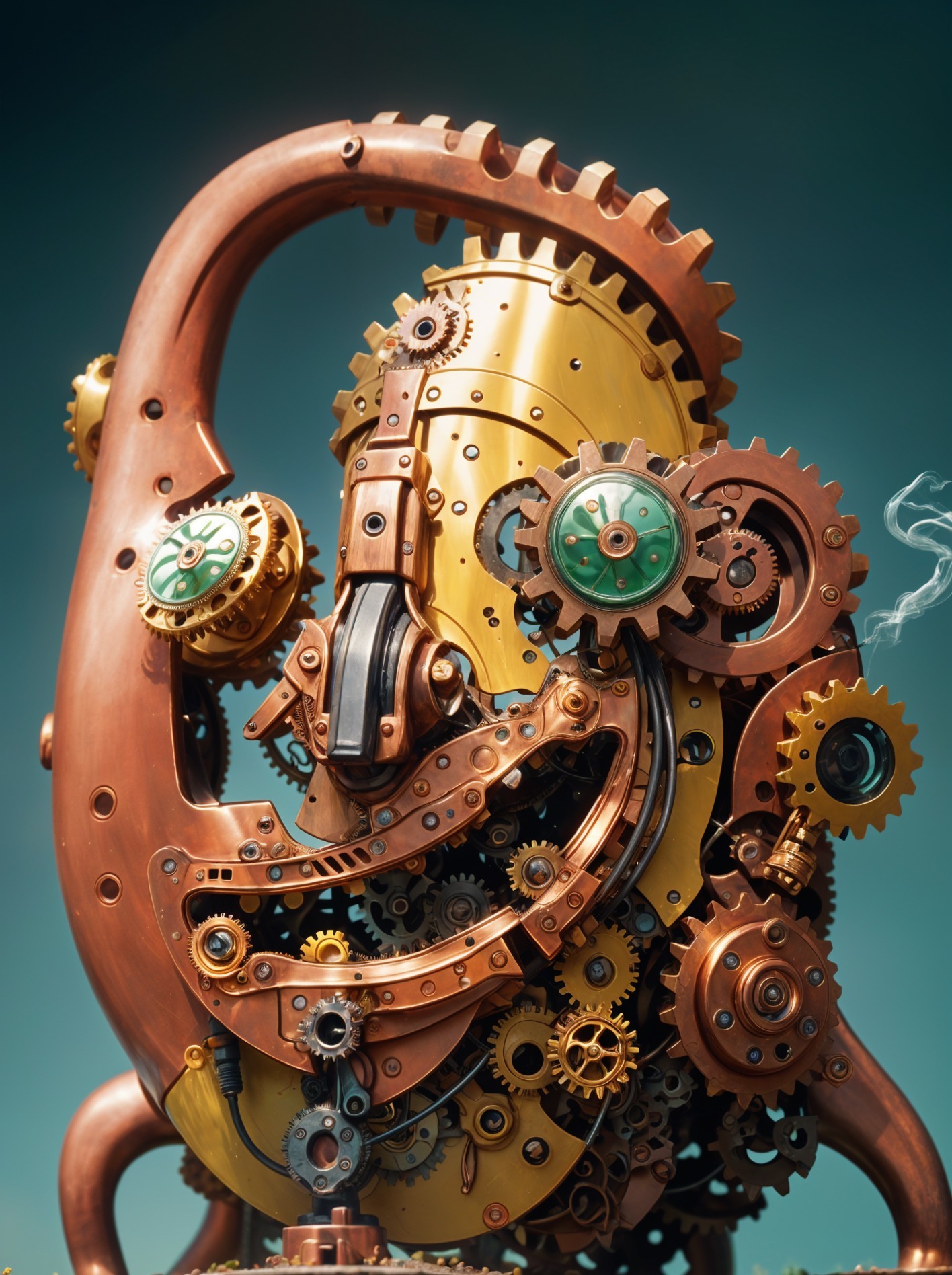 Steampunk Mechanical Face with Gears and Steam Effects