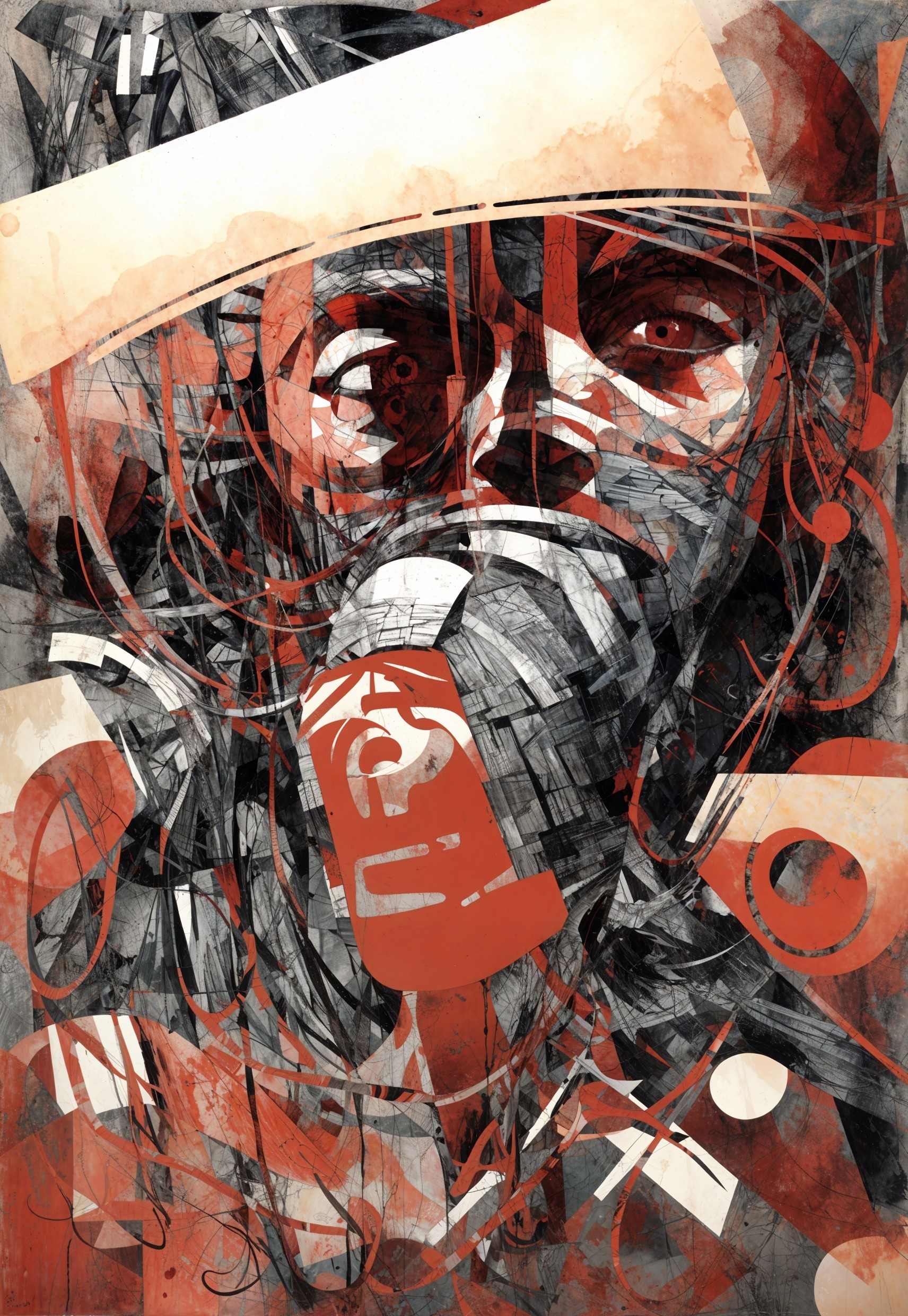 Abstract Portrait with Mask in Bold Colors and Shapes