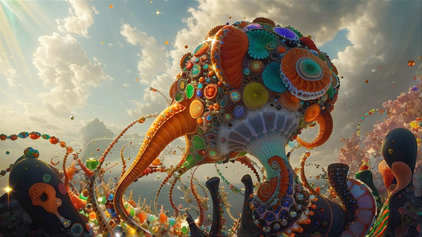 Surreal Underwater Scene with Vibrant Organic Shapes
