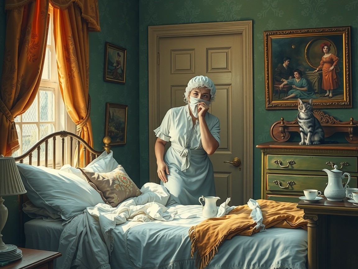 Maid with Mask in Elegantly Furnished Room