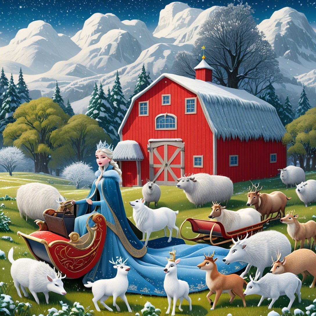 Majestic Winter Scene with Snowy Landscape and Animals