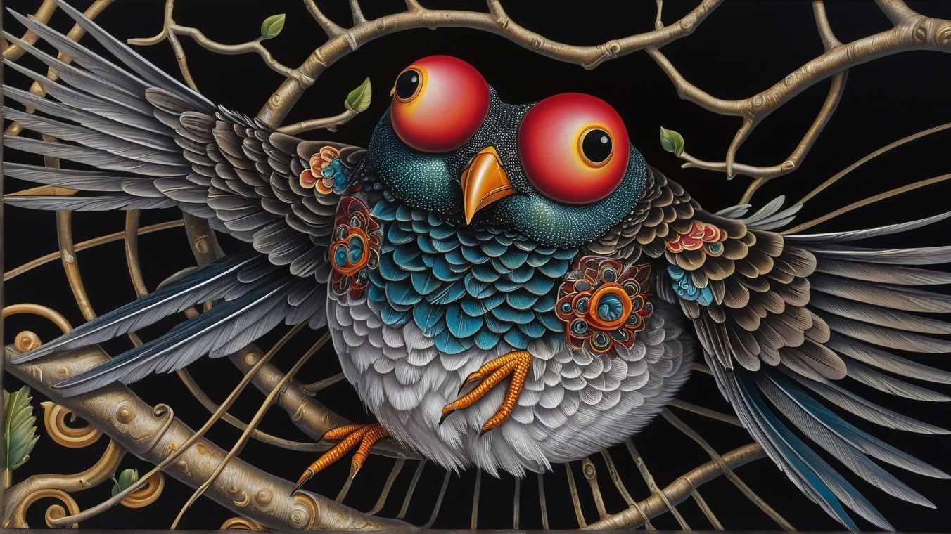 Colorful Stylized Bird with Intricate Feather Patterns
