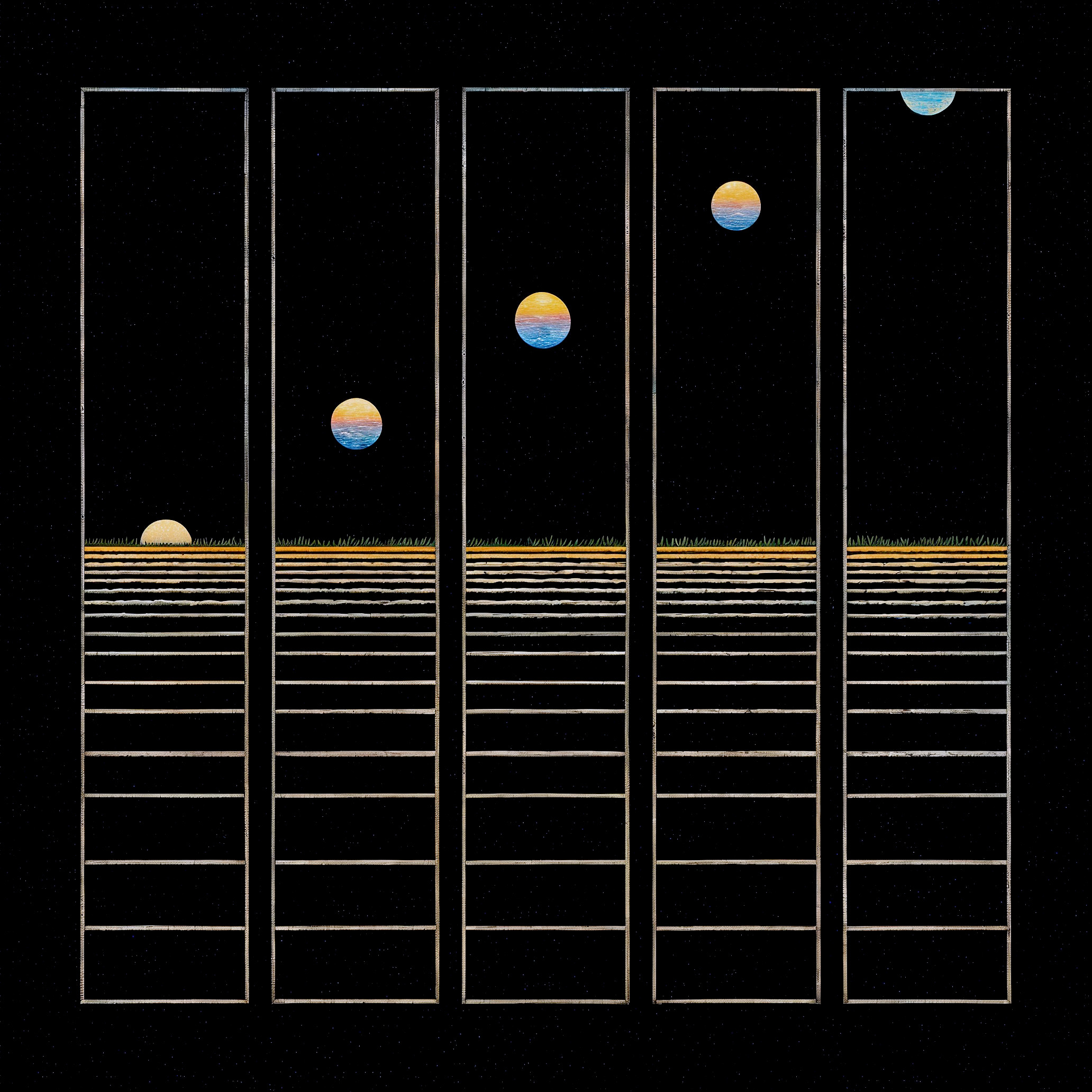 Vertical Panels of Gradient Sky with Celestial Bodies